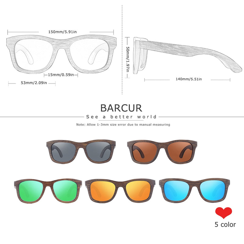 BARCUR Wood Sunglasses Bamboo Brown Full Frame Wooden Sun Glasses Men Polarized Vintage Women Eyewear - KiwisLove