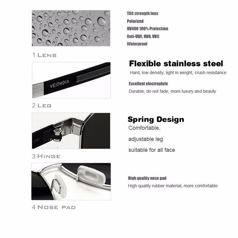 VEITHDIA Fashion Men Sunglasses Polarized UV400 Brand Designer Sun Glasses Male Vintage Eyewear Accessories For Women  3556 - KiwisLove