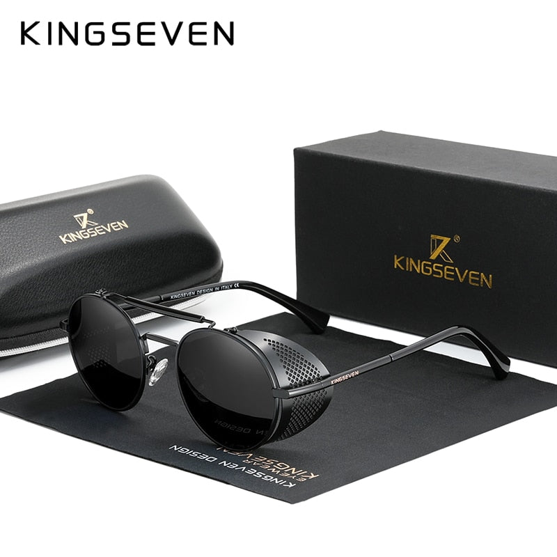 Genuine KINGSEVEN Retro Round Steampunk Sunglasses Men Retro Women Sun Glasses Shades Vintage Travel Eyewear Gafas De Sol 7550 - KiwisLove