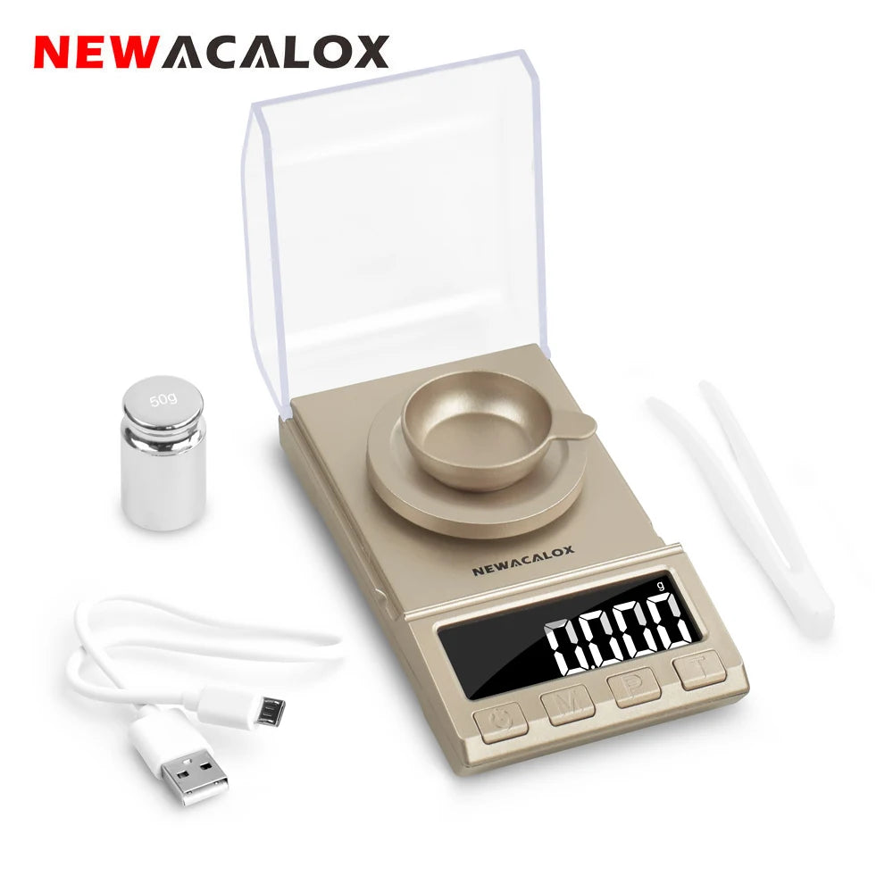 NEWACALOX 0.001g Precision Digital Jewelry Scale 50g/100g/200g USB Powered Electronic Weighing Scale LCD Mini Lab Balance 0.001g - KiwisLove