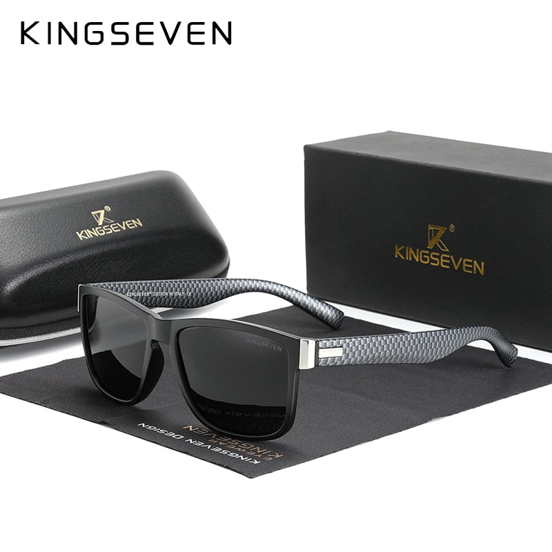 Genuine KINGSEVEN Brand Square Retro Gradient Polarized Sunglasses Women Men Carbon Fiber Pattern Design Outdoor Sports Eyewear - KiwisLove