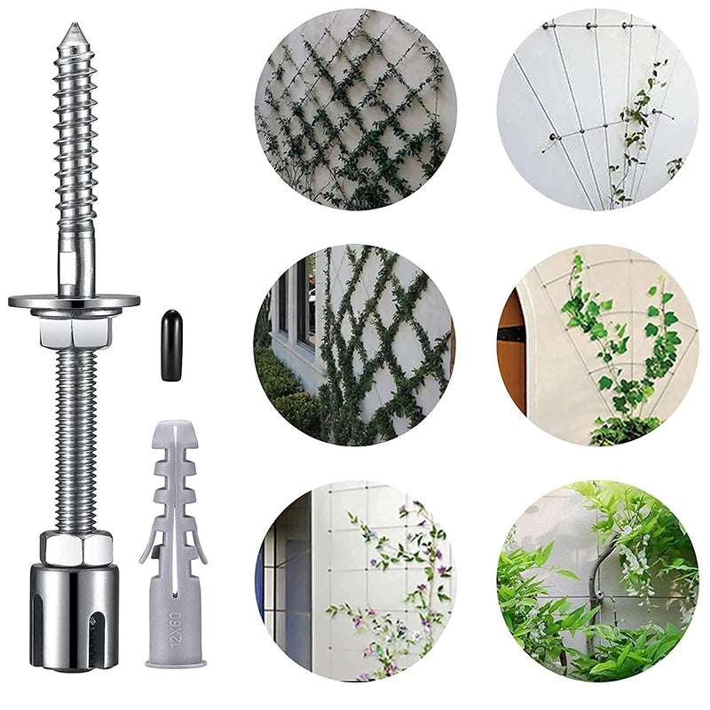 10 PCS Wall Wire Trellis Kit for Climbing Plants Outdoor 16Meter Wire Ropes 50ft Stainless Steel Hubs Green Wall Cable System