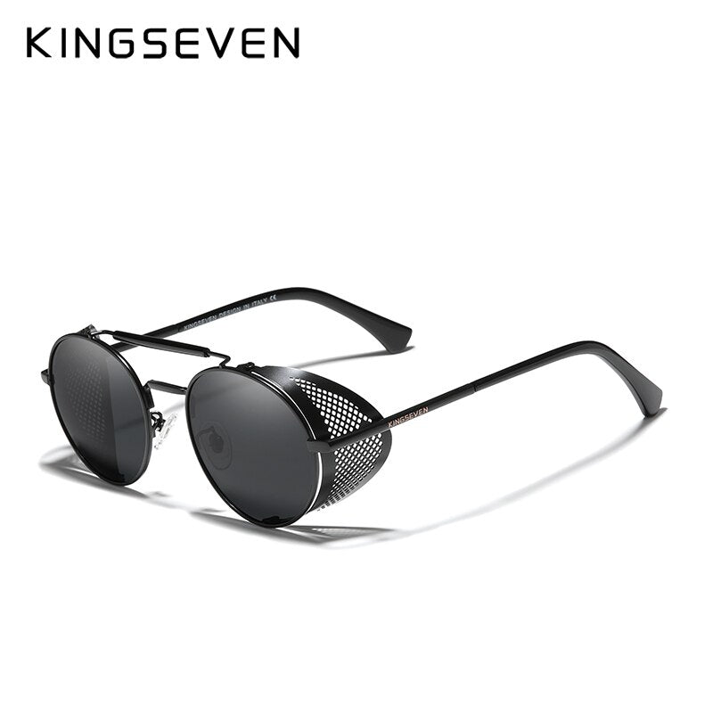 KINGSEVEN Fashion Gothic Steampunk Sunglasses Polarized Men Women Brand Designer Vintage Round Metal Frame Sun Glasses Eyewear - KiwisLove