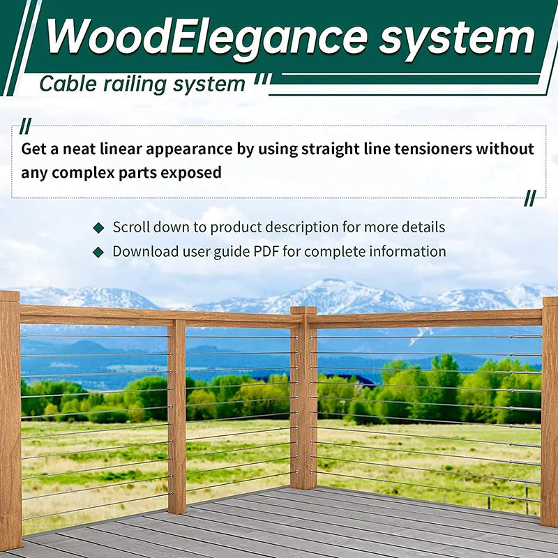 1Set Cable Railing Kit Angle 180°Adjustable 1/8" Swage Toggle Turnbuckle Hardware  T316 Stainless Steel for Wood Post