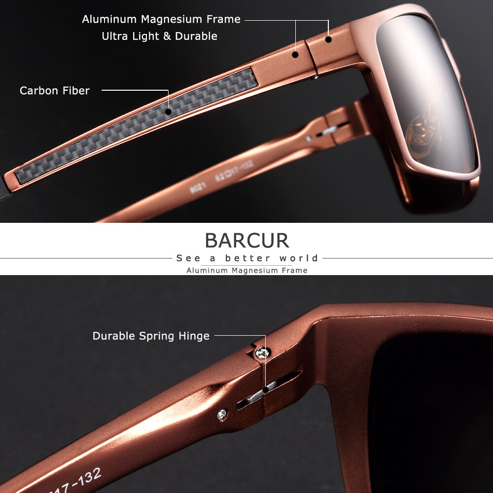 BARCUR Classic Square Polarized Sunglasses Men Aluminium Driving Sun glasses Male Shades Oculos de sol masculino - KiwisLove