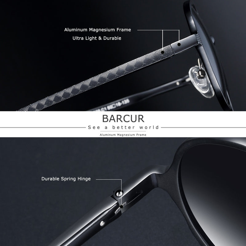 BARCUR Retro Aluminum Magnesium Sunglasses Polarized Vintage Eyewear Accessories Women Sun Glasses Driving Men Round Sunglasses - KiwisLove