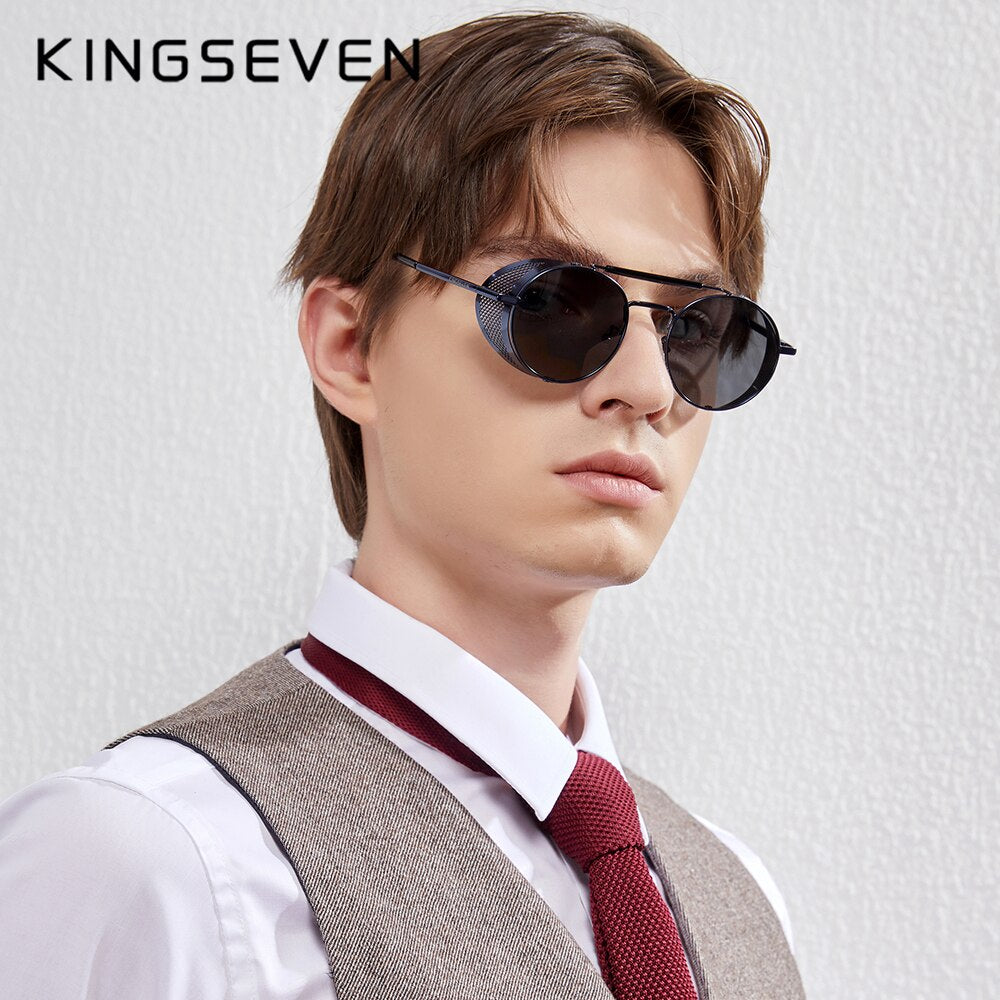 KINGSEVEN Fashion Gothic Steampunk Sunglasses Polarized Men Women Brand Designer Vintage Round Metal Frame Sun Glasses Eyewear - KiwisLove
