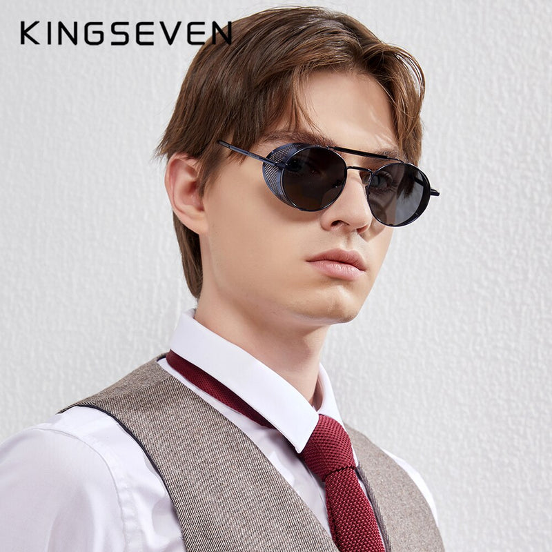 Genuine KINGSEVEN Retro Round Steampunk Sunglasses Men Retro Women Sun Glasses Shades Vintage Travel Eyewear Gafas De Sol 7550 - KiwisLove