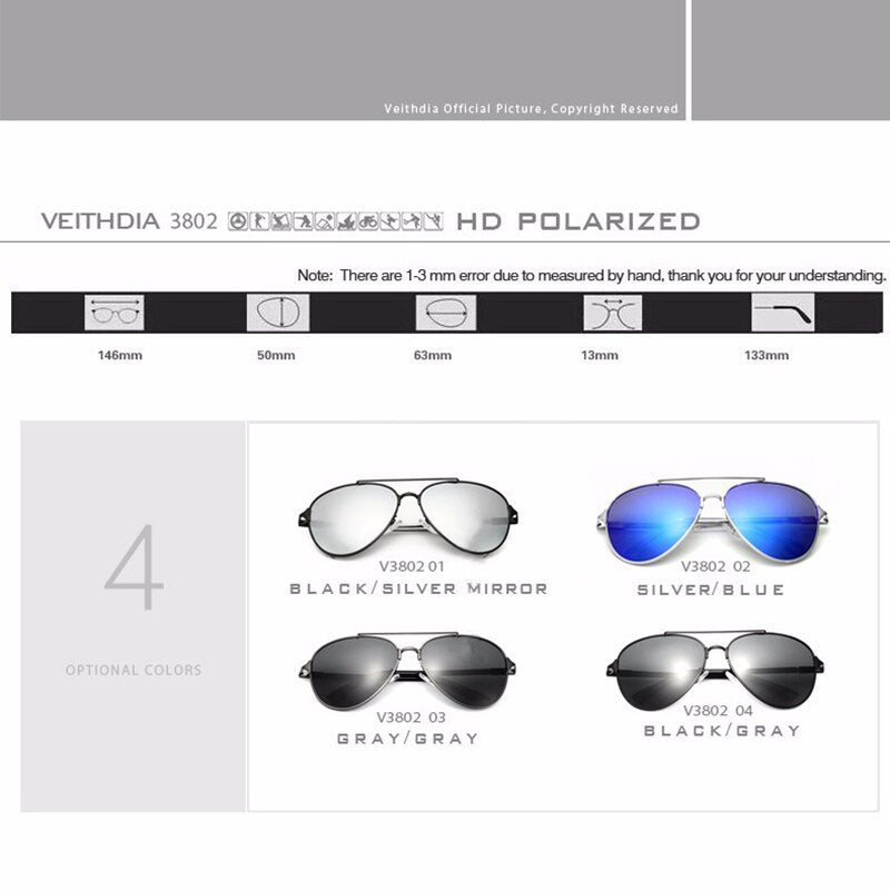 VEITHDIA Brand Designer Fashion Men's Sunglasses Polarized Mirror Lens Eyewear Accessories Women Sun Glasses UV400 For Male 3802 - KiwisLove