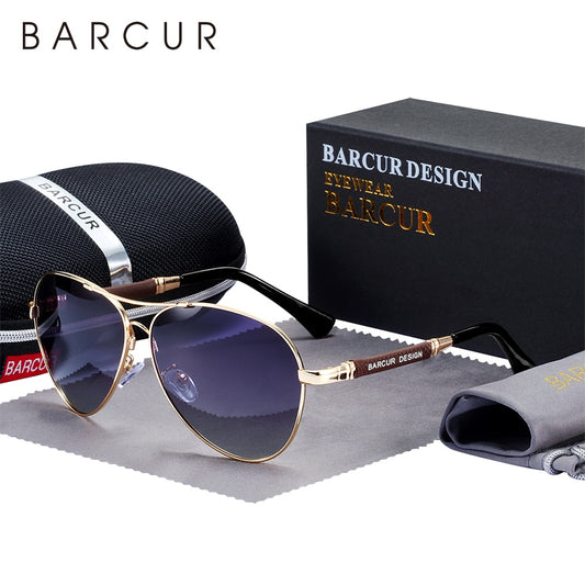 BARCUR Design Titanium Alloy Sunglasses Polarized Men's Sun Glasses Women Pilot Gradient Eyewear Mirror Shades Oculos De Sol - KiwisLove