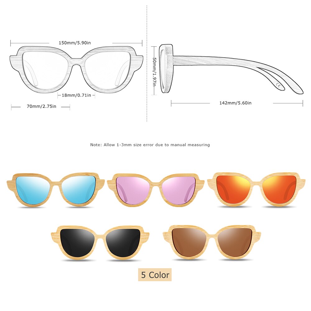BARCUR Cat Eye Sunglasses Bamboo Polarized Natural Wood Sun glasses Anti-Reflective shades oculos de sol feminino - KiwisLove