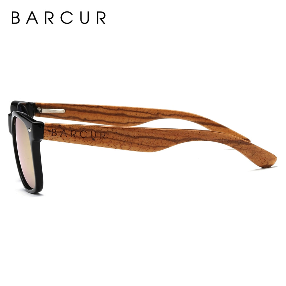 BARCUR Natural Zebra Wood Sun Glasses Polarized Sunglasses Wood Rectangle Mirror Lens Driving UV400 Men Women Eyewear - KiwisLove