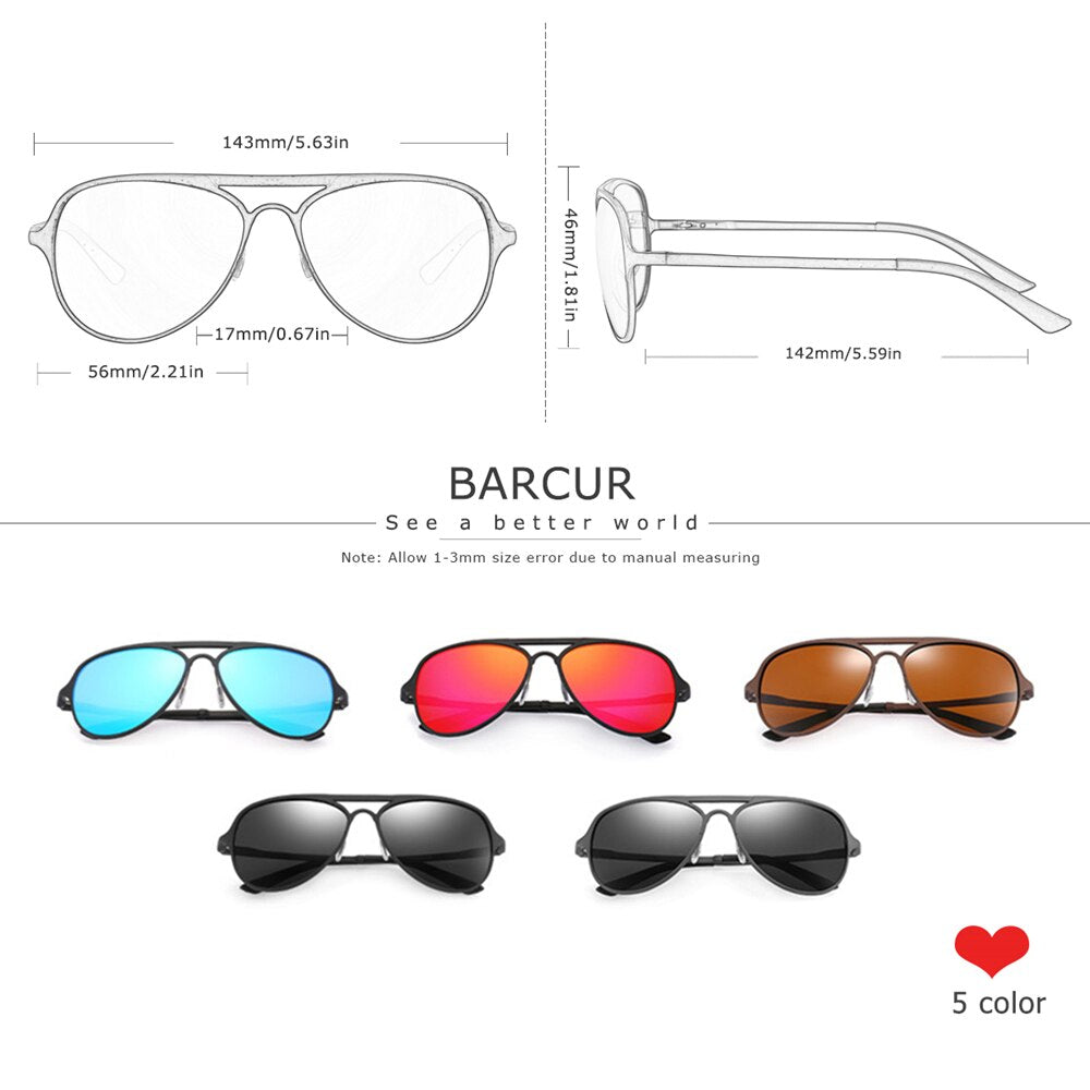 BARCUR Aluminium Ultralight Pilot Sunglasses Men Polarized Driving Women Sun glasses for Men Sports Eyewear Gafas Oculos De Sol - KiwisLove