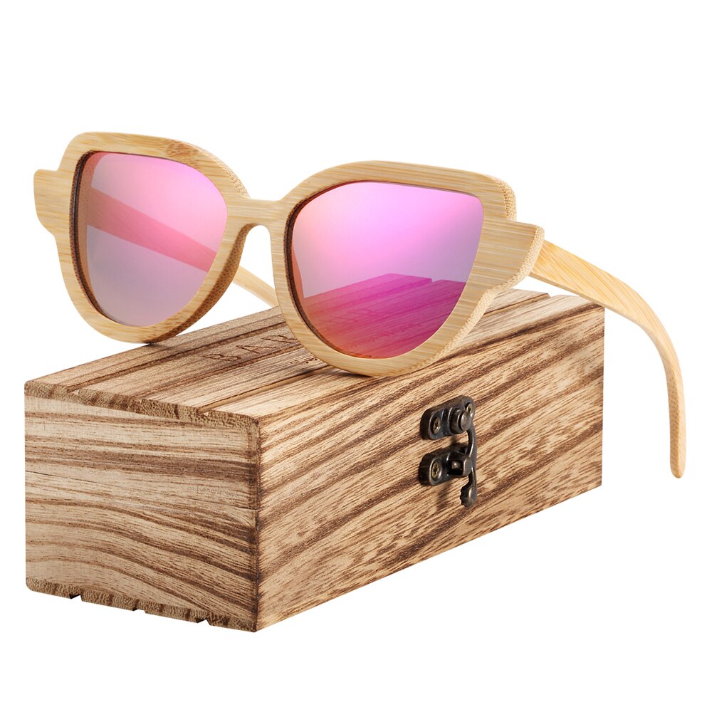 BARCUR Cat Eye Sunglasses Bamboo Polarized Natural Wood Sun glasses Anti-Reflective shades oculos de sol feminino - KiwisLove