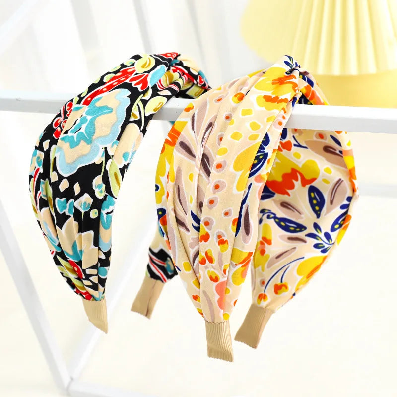 New Fashion Women Hairband Print Wide Headband Cross Knot Turban Flower Hair Hoop Bands Bezel Girls Hair Accessories Headdress
