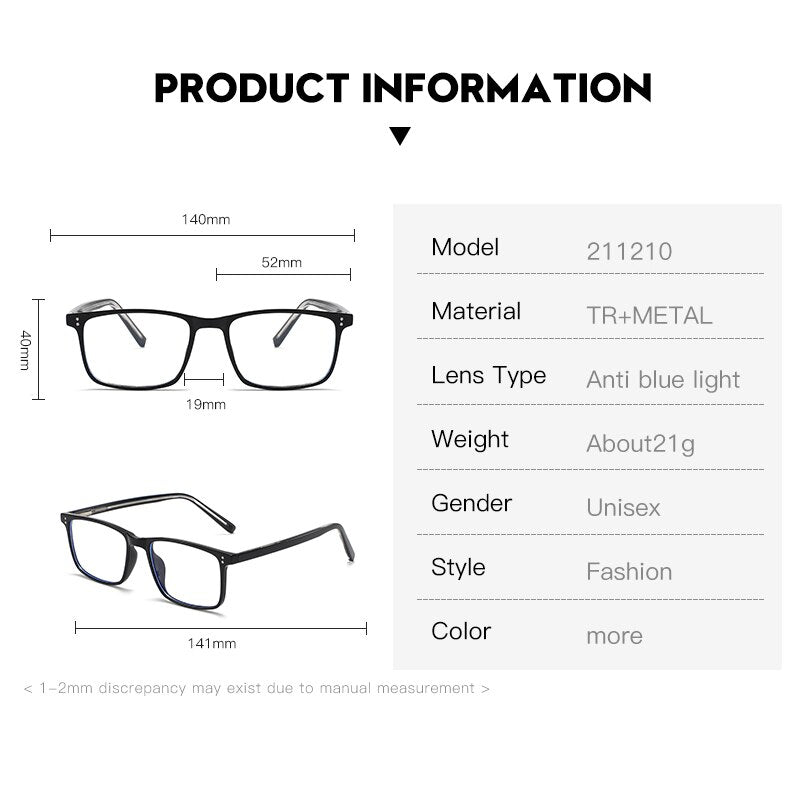 Glasses Unisex Anti Blue Light Lens Casual Fashion Vintage Computer Goggles Optical Male Eyeglasses Frame For Men Women 211210 - KiwisLove