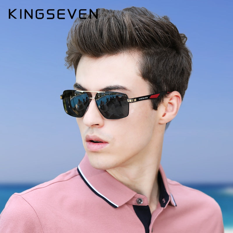 KINGSEVEN Aluminum Men's Sunglasse Polarized Lens Brand Red Design Temples Sun glasses Coating Mirror Glasses Oculos de sol 7719 - KiwisLove