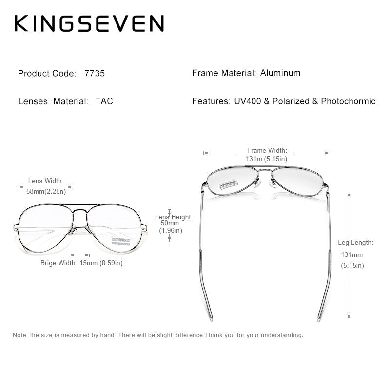KINGSEVEN 2021 New Brand Men Aluminum Sunglasses Photochromic Polarized UV400 Lens Male Sun Glasses Women For Men‘s Eyewear 7735 - KiwisLove