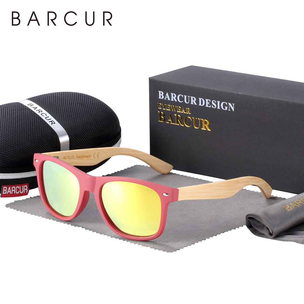 BARCUR Natural Bamboo Sunglasses Men Wooden Sun Glasses Women Polarized Eyewear - KiwisLove