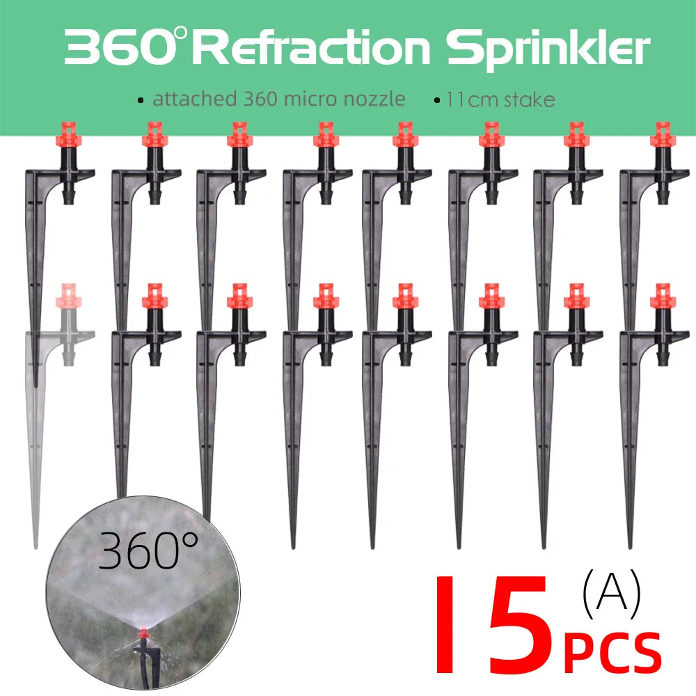 90/180/360 Degree Micro Misting Nozzle on 11cm Stake 1/4 "Barb Connector Can be Used for Garden Greenhouse Irrigation  Watering