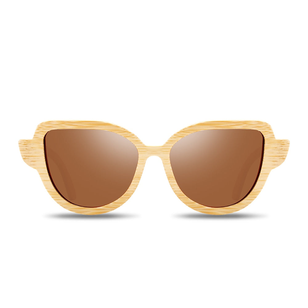 BARCUR Cat Eye Sunglasses Bamboo Polarized Natural Wood Sun glasses Anti-Reflective shades oculos de sol feminino - KiwisLove