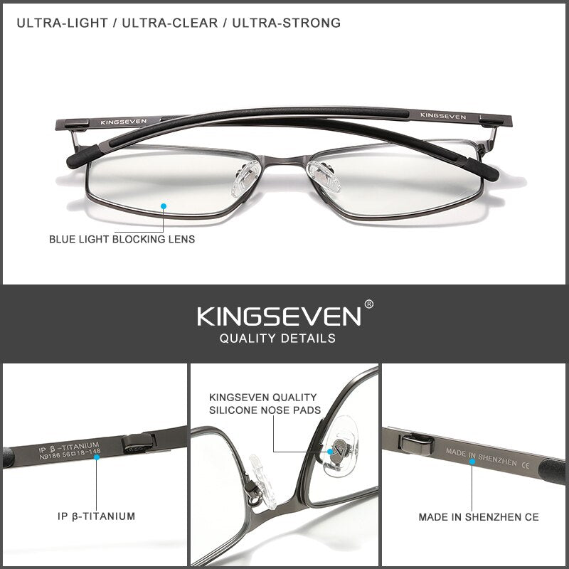KINGSEVEN Men's Glasses Ultralight Optical Glasses Titanium Material Frame Myopia Prescription Eyeglasses Silicone Temple Design - KiwisLove