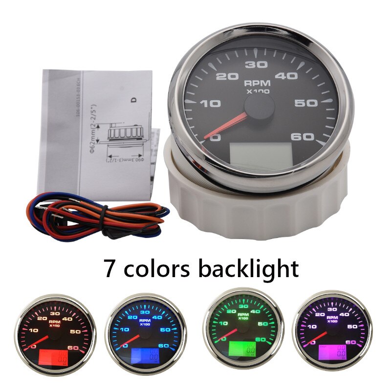 85mm Instrument Panel Tachometer Gauge 0-6000RPM,0-8000RPM Waterproof Marine Car Tacho Meter Speed Ratio with Hour meter 9-32V - KiwisLove