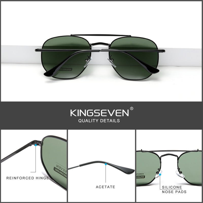 KINGSEVEN Authentic Vintage Sunglasses Men Polarized Women Hexagon Sun Glasses Stainless Steel Lunette De Soleil Femme N7748 - KiwisLove