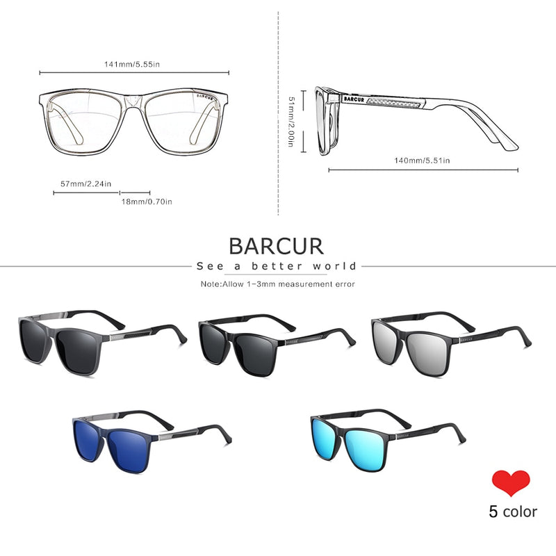 BARCUR Aluminium Magnesium Sun Glasses for Men TR90 Square Sunglasses Women Polarized Oculos De Sol Feminino - KiwisLove