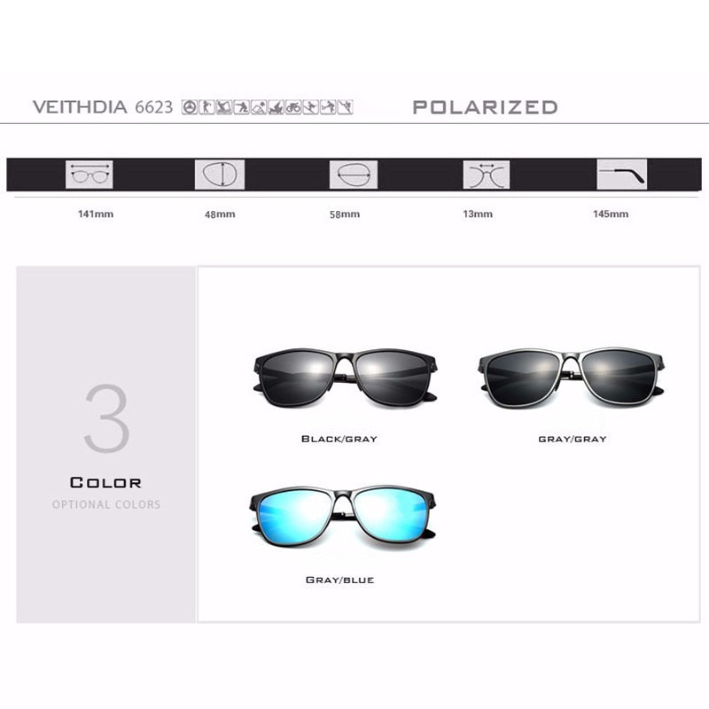 VEITHDIA Retro Aluminum Magnesium Brand Men's Sunglasses Polarized Lens Vintage Eyewear Accessories Sun Glasses For Male 6623 - KiwisLove