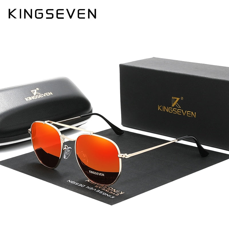 KINGSEVEN Authentic Vintage Sunglasses Men Polarized Women Hexagon Sun Glasses Stainless Steel Lunette De Soleil Femme N7748 - KiwisLove