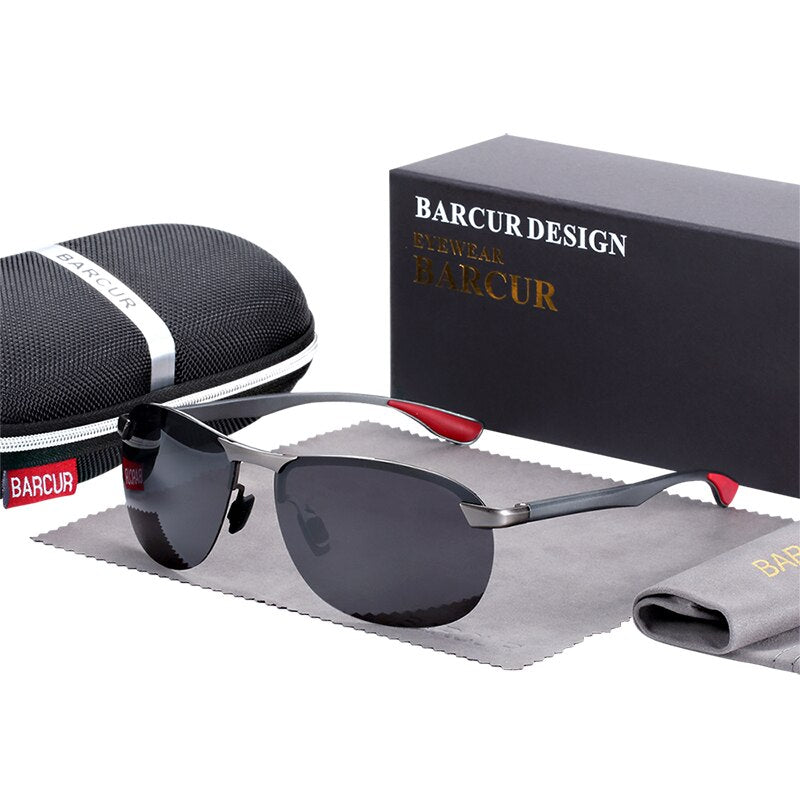 BARCUR New Men Sunglasses Pilot Driving Sun glass Polarized Aluminum Magnesium Driving Glasses gafas de sol shades - KiwisLove