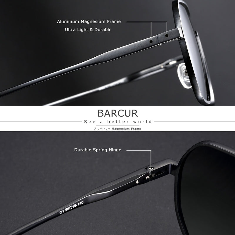 BARCUR Square Aluminium Magnesium Sunglasses For Men Vintage Women Sun GLasses Eyewear Oculos De Sol - KiwisLove