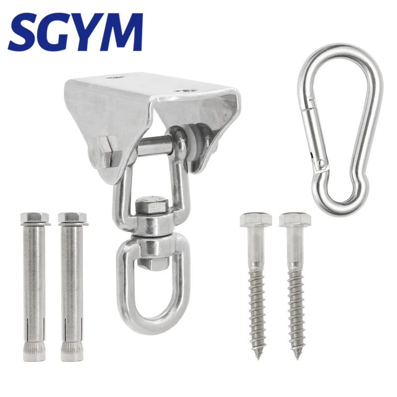 SGYM 1set 180°/360° Heavy Duty Swing Fixed Buckles Hook Hanger 304 Stainless Steel For Yoga Hammock Sandbag Lou