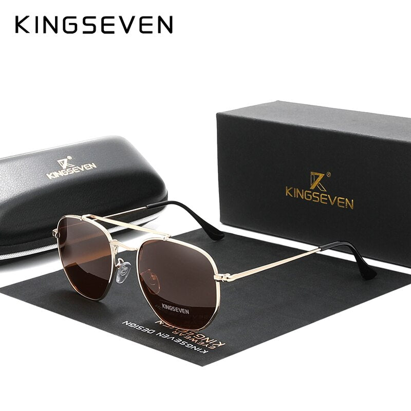 KINGSEVEN Authentic Vintage Sunglasses Men Polarized Women Hexagon Sun Glasses Stainless Steel Lunette De Soleil Femme N7748 - KiwisLove