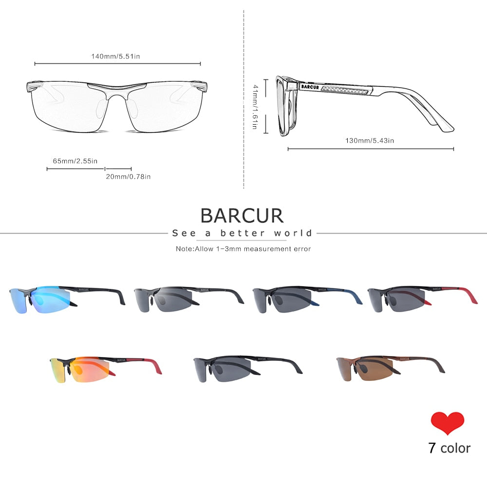 BARCUR Aluminum Magnesium Sports Polarized Sunglasses Men Mirror Sun Glasses Male oculos - KiwisLove
