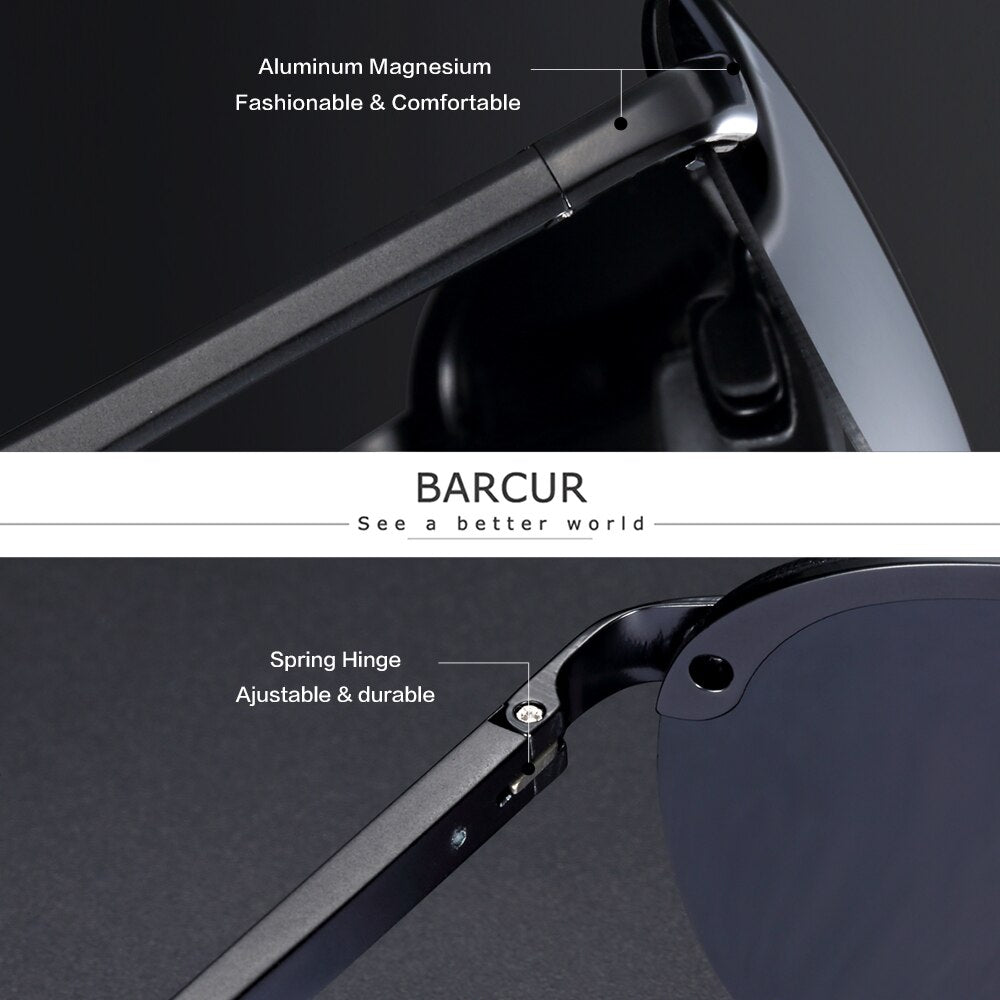 BARCUR New Men Sunglasses Pilot Driving Sun glass Polarized Aluminum Magnesium Driving Glasses gafas de sol shades - KiwisLove