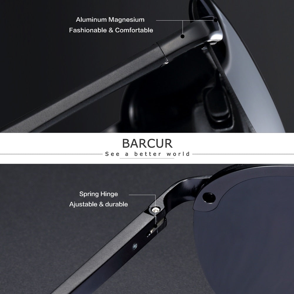 BARCUR New Men Sunglasses Pilot Driving Sun glass Polarized Aluminum Magnesium Driving Glasses gafas de sol shades - KiwisLove