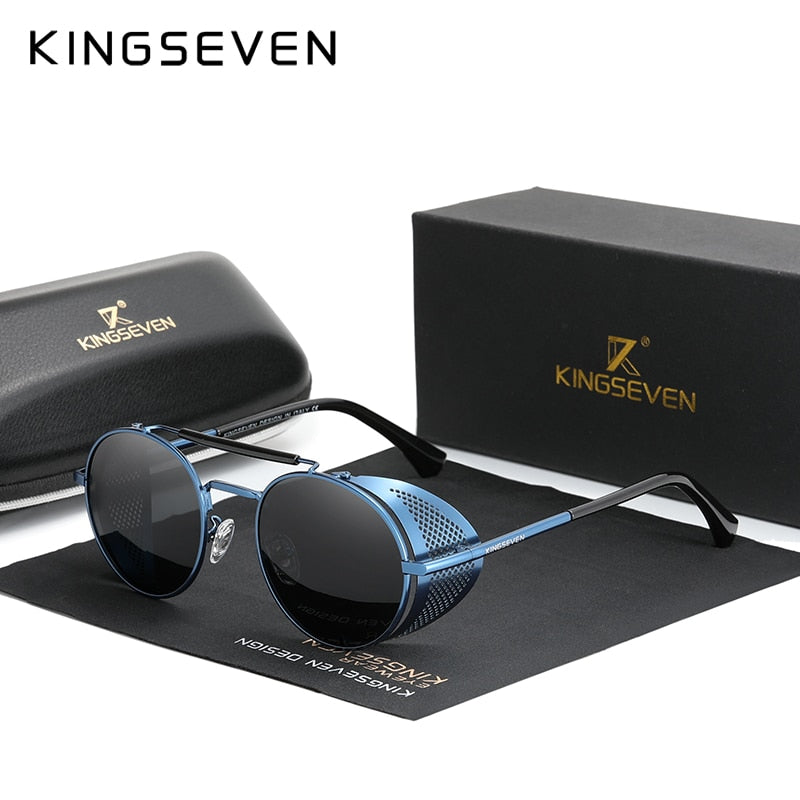 Genuine KINGSEVEN Retro Round Steampunk Sunglasses Men Retro Women Sun Glasses Shades Vintage Travel Eyewear Gafas De Sol 7550 - KiwisLove