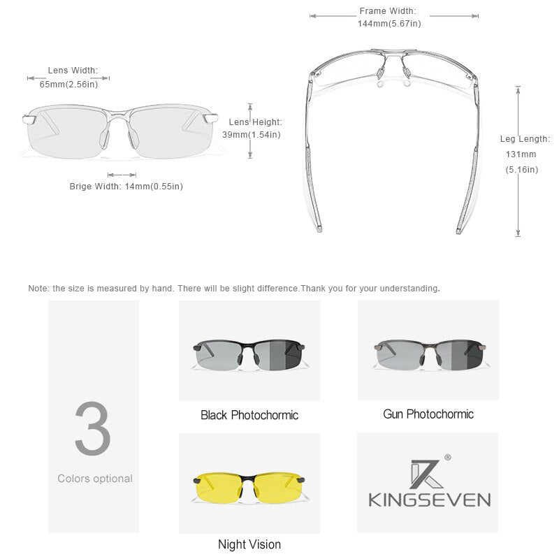 KINGSEVEN 2021 Sunglaases Men Photochromic Polarized Sunglasses Aluminum Frame UV400 Sun Glasses Male Eyewear Driving Glasses - KiwisLove