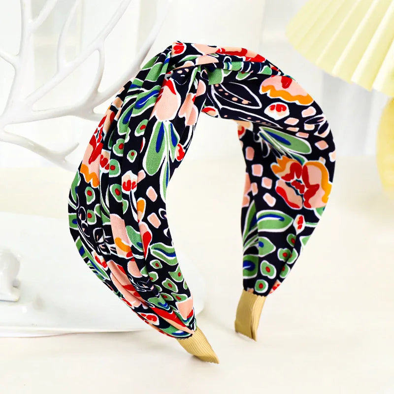 New Fashion Women Hairband Print Wide Headband Cross Knot Turban Flower Hair Hoop Bands Bezel Girls Hair Accessories Headdress