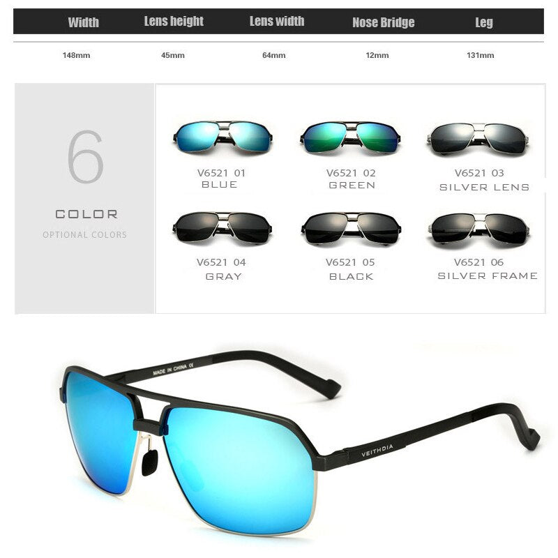 VEITHDIA Men Sun Glasses Aluminum Polarized UV400 Lens Driving Sunglasses Male Sports Vintage Eyewear Accessories Google 6521 - KiwisLove