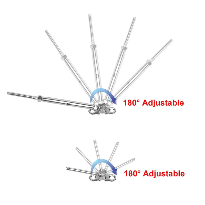 1Set Cable Railing Kit Angle 180°Adjustable 1/8" Swage Toggle Turnbuckle Hardware  T316 Stainless Steel for Wood Post