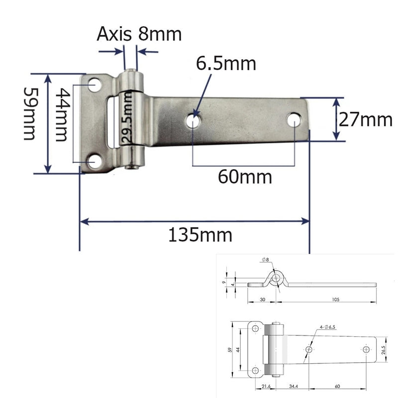 5pcs pack Stainless steel marine T Type Container Hinge Forged Truck Vehicle Hinge with 4 Fixing Screw Holes 135x58x27mm - KiwisLove