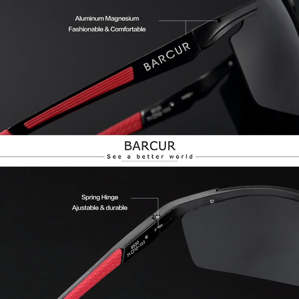 BARCUR Aluminum Magnesium Sports Polarized Sunglasses Men Mirror Sun Glasses Male oculos - KiwisLove