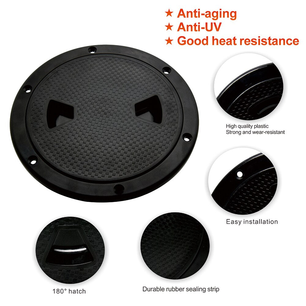 8 Inch 6 Inch 4 Inch Access Hatch Round Inspection Hatch Cover Non-slip Marine Screw Out Twist Out Deck Plate Hatch Black/White - KiwisLove