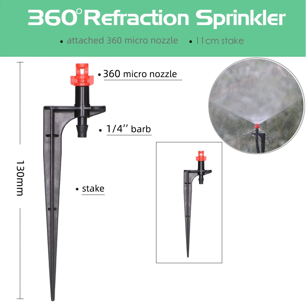 90/180/360 Degree Micro Misting Nozzle on 11cm Stake 1/4 "Barb Connector Can be Used for Garden Greenhouse Irrigation  Watering