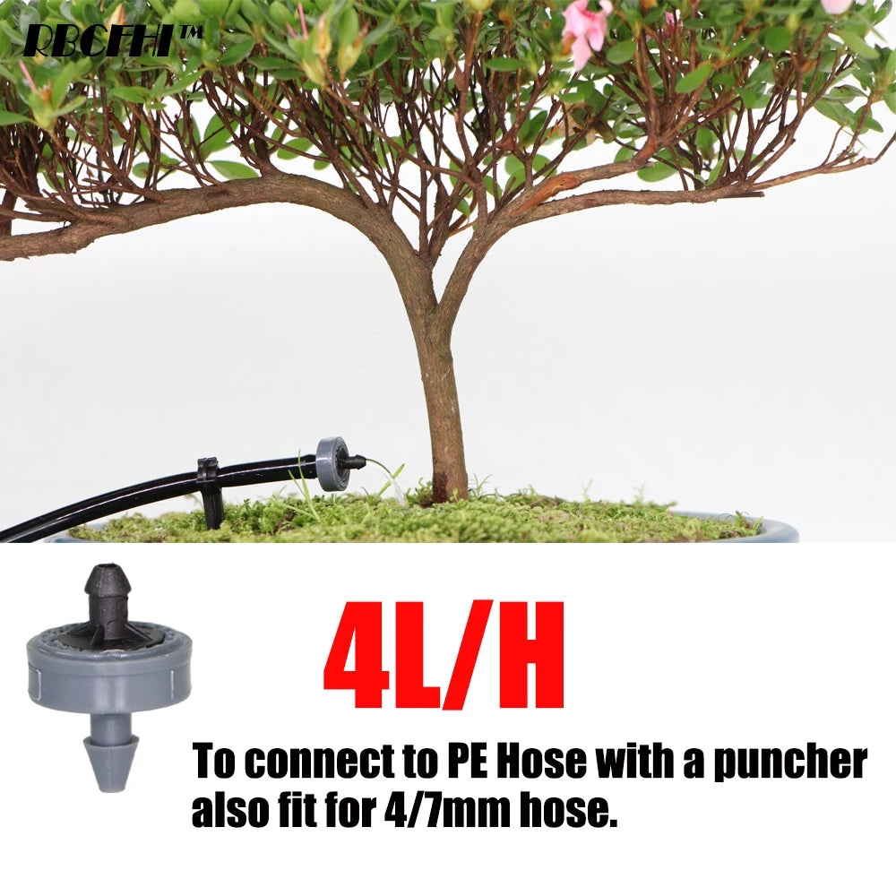 50PCS 2L 4L 8L/H Pressure Compensation Dropper Agricultura Irrigation Emitter Garden Drip for 1/4' PE Hose Greenhouse Watering