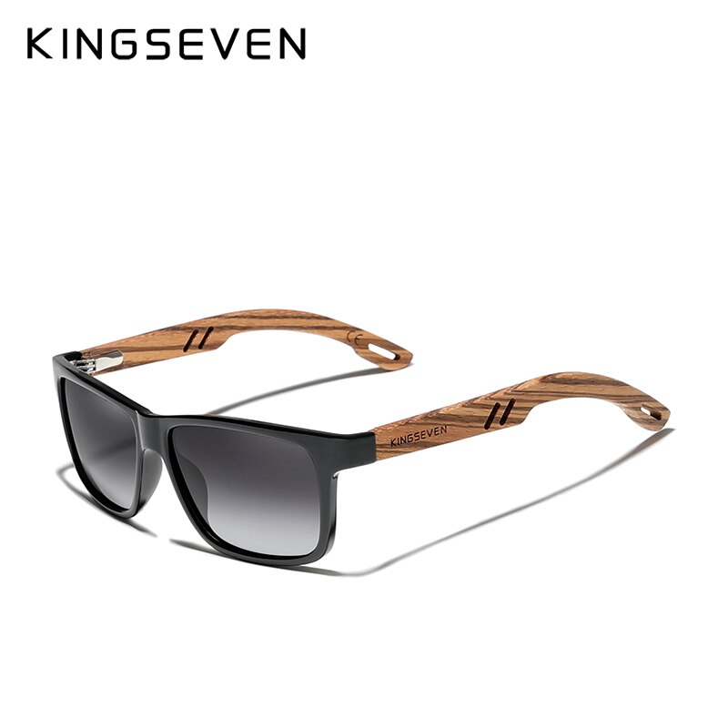 KINGSEVEN 2019 Polarized Square Sunglasses Men Women Zebra Wooden Frame Mirror Flat Lens Driving UV400 Eyewear - KiwisLove