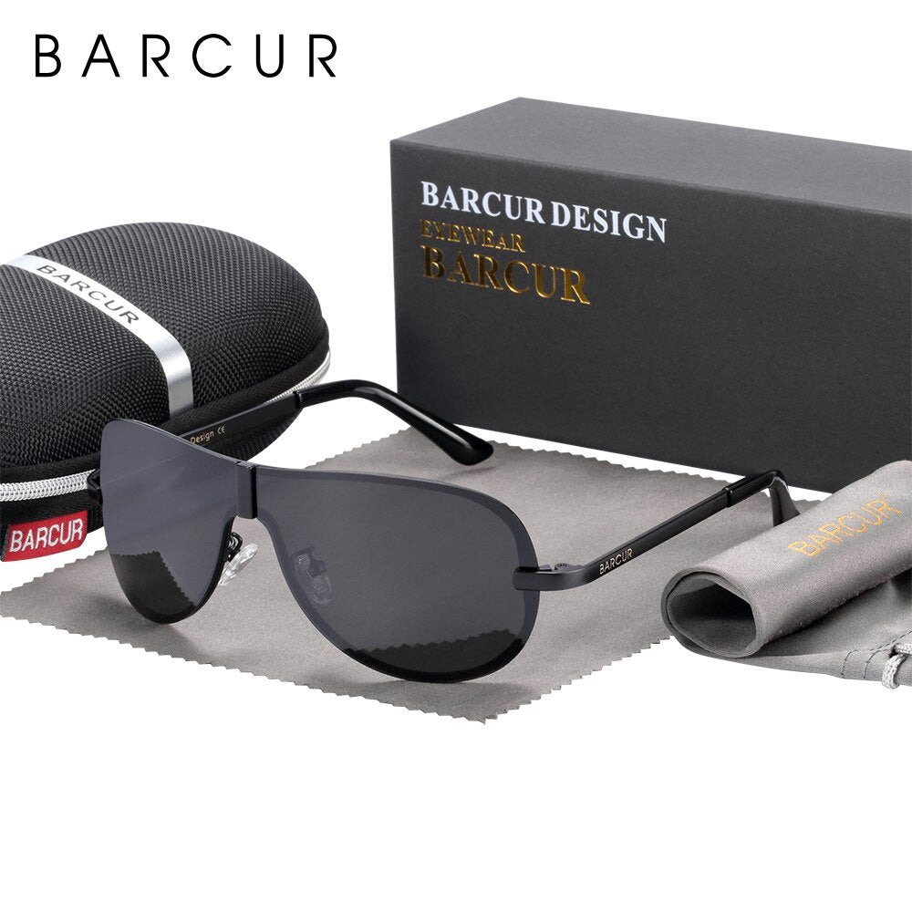 BARCUR Polarized Black Sunglasses Male Rimless Yellow Glasses Men Driving Night Vision Eyewear Accessories Oculos - KiwisLove
